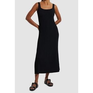 THEORY $395 Knit Black Ottoman Ribbed Midi Tank Dress Size M